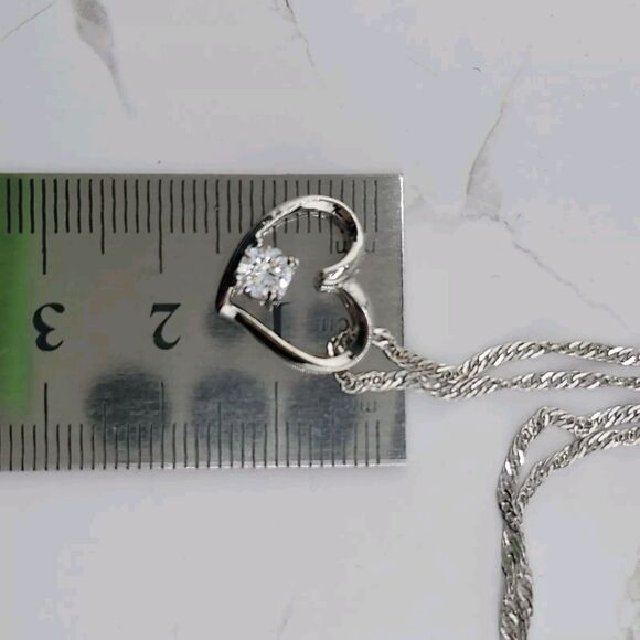 Sterling Silver Plated CZ Heart Pendant, Sterling Silver Chain Necklace 18" - Picture 5 of 7